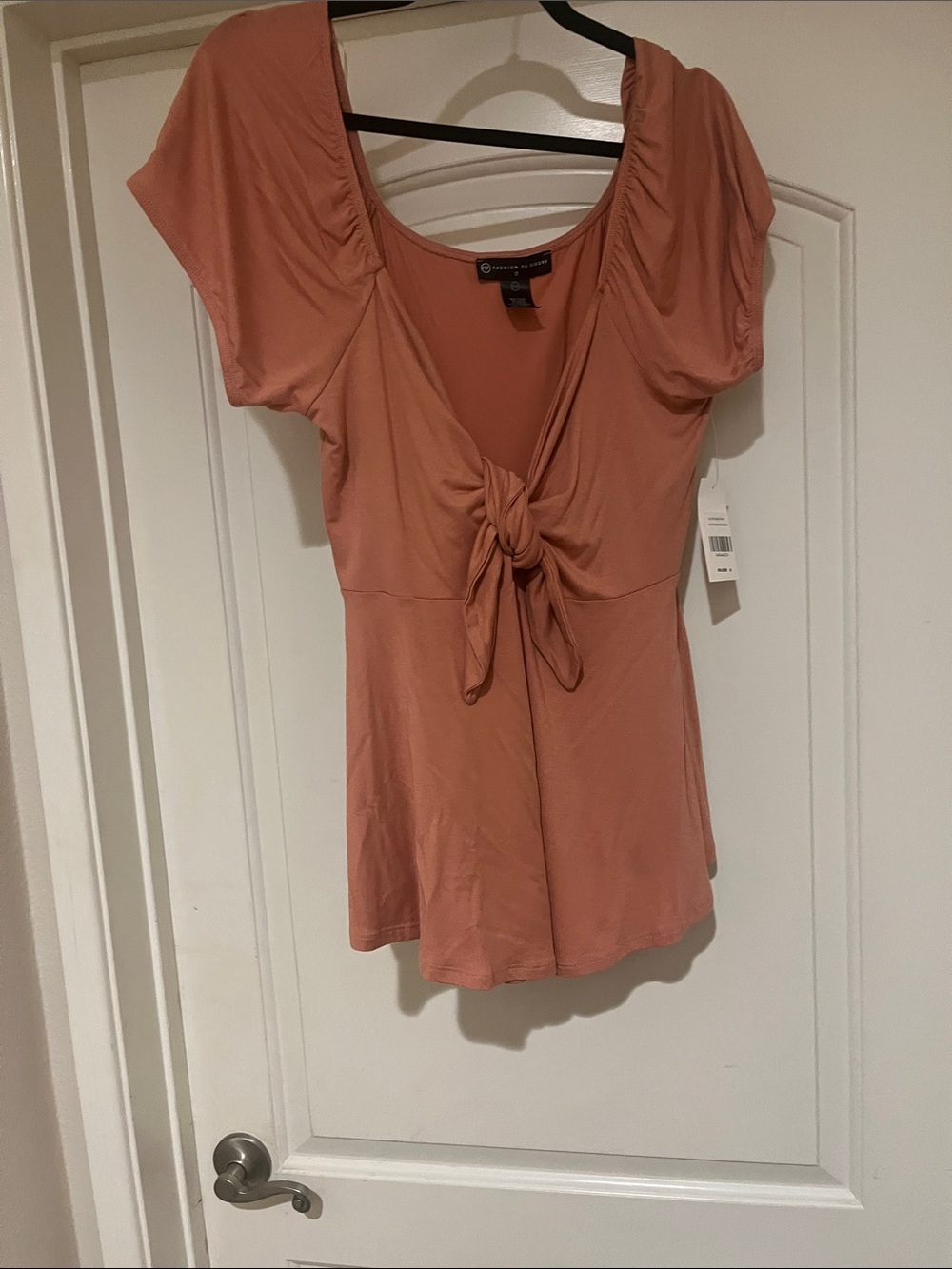 Fashion to Figure PeblumTie-Front Scoop Neck Top - Rust